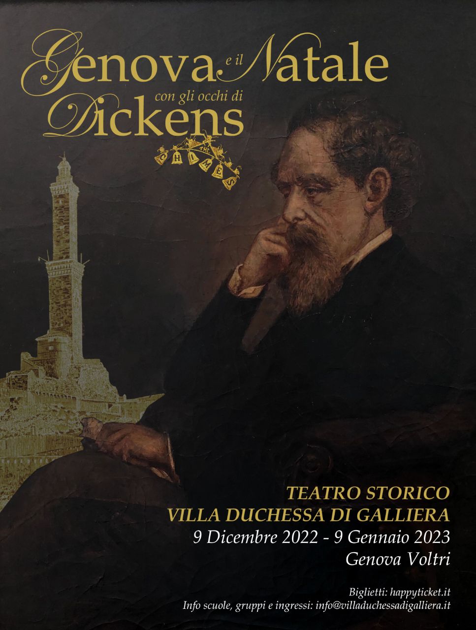 Manifesto dell'esposizione "Genova e il Natale con gli occhi di Dickens"